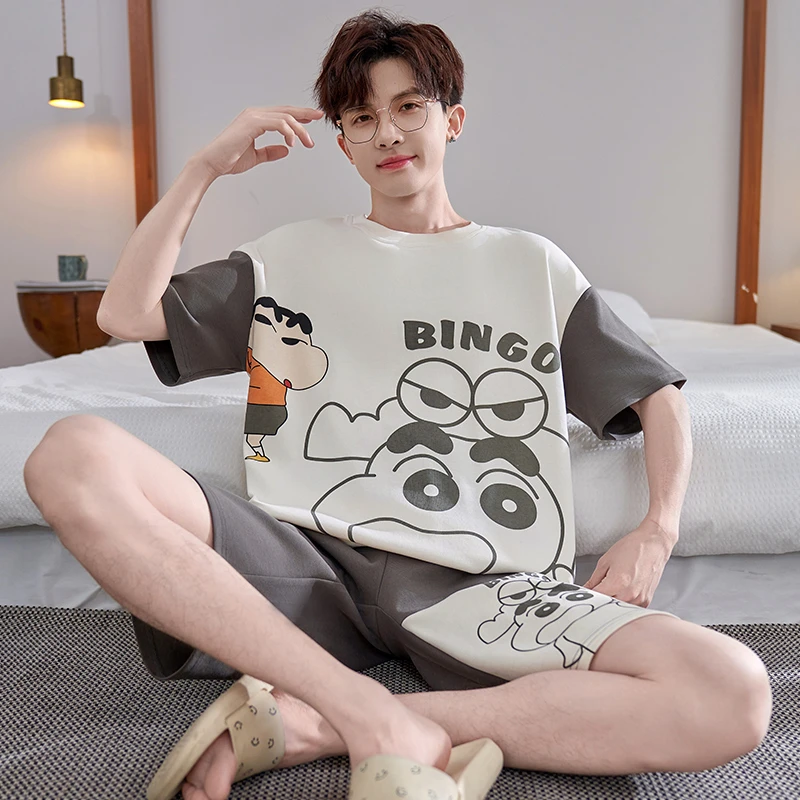 蜡笔小新睡衣男款夏季纯棉短袖短裤卡通青少年初高中生家居服套装