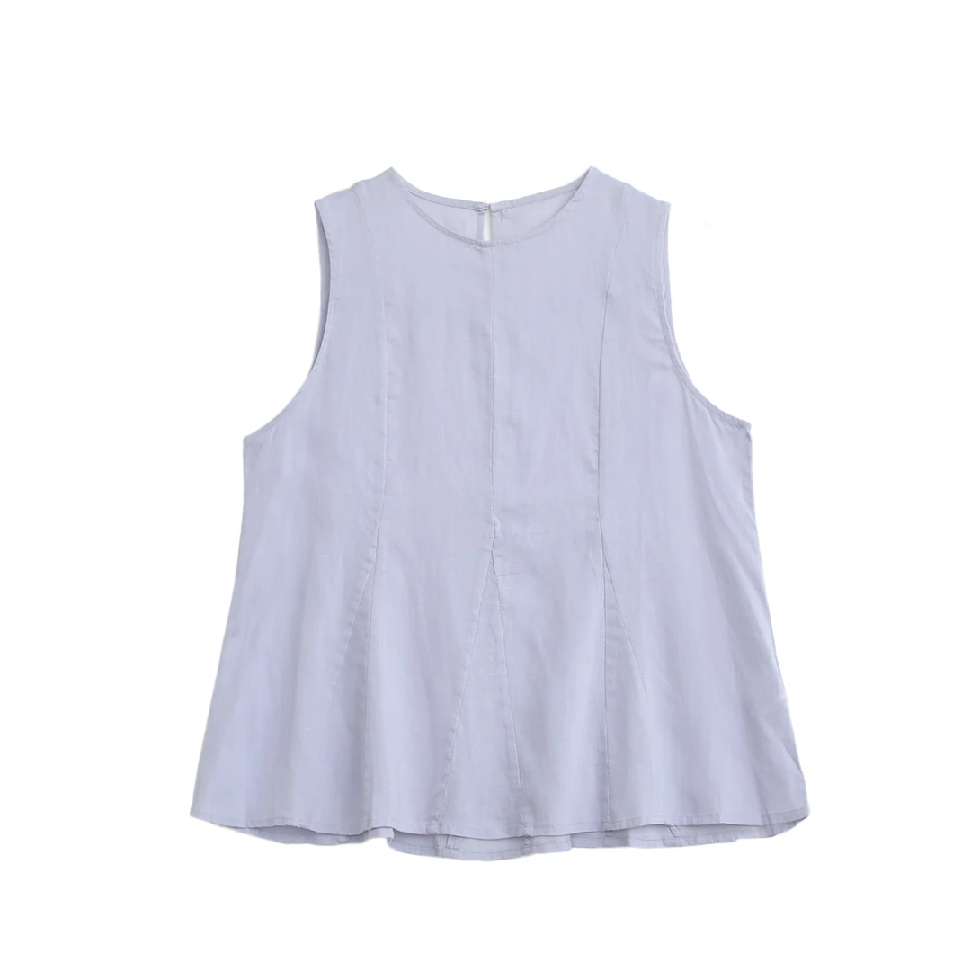 【VOG原创】衣长62 30%亚麻夏季新款宽松时尚无袖上衣T恤女C103