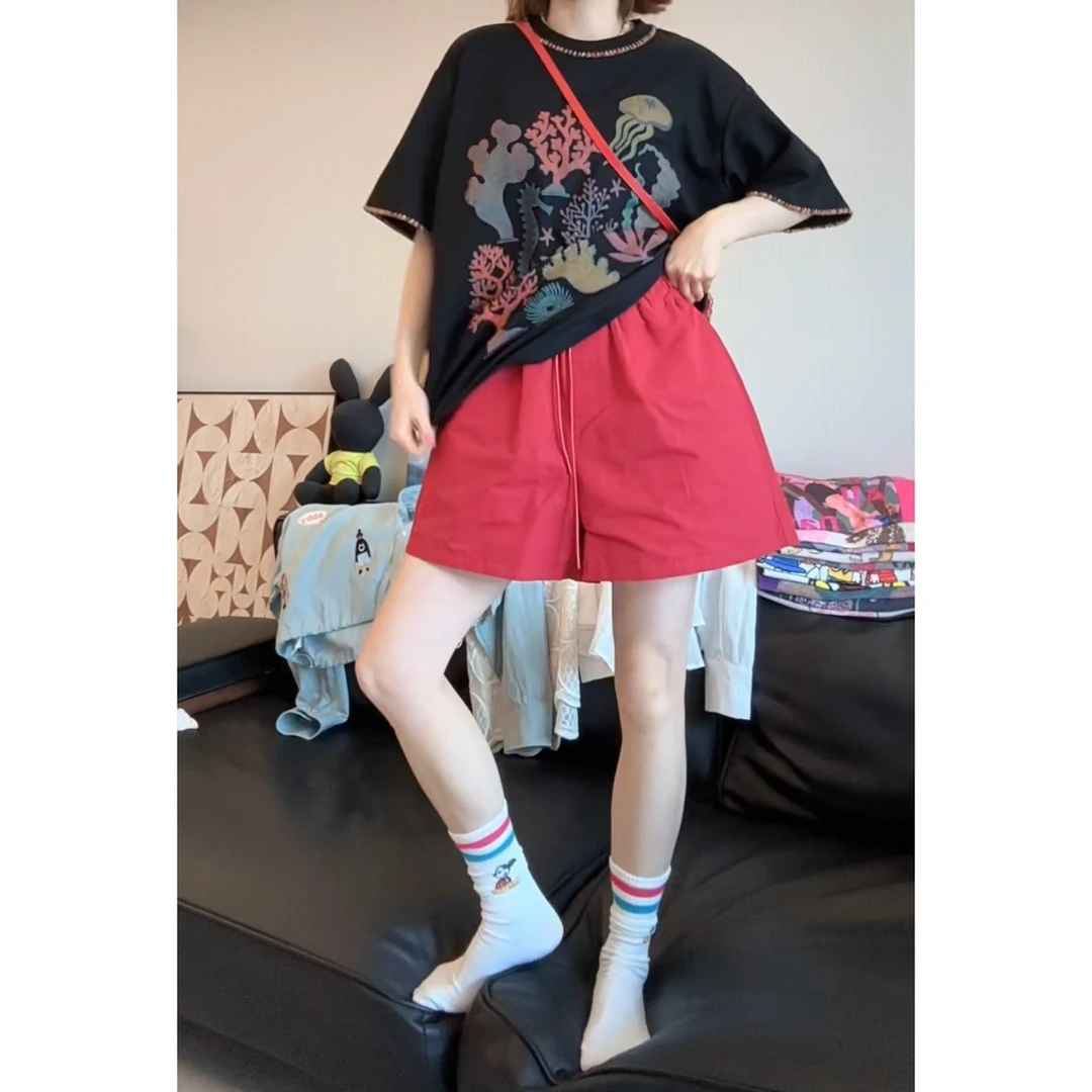 春韩系风薄款高温整烫短裤休闲运动ins五分裤宽松工装