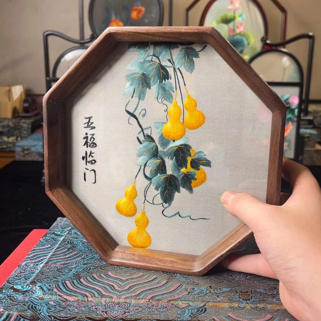 刺绣纯手工刺绣双面绣实木摆件