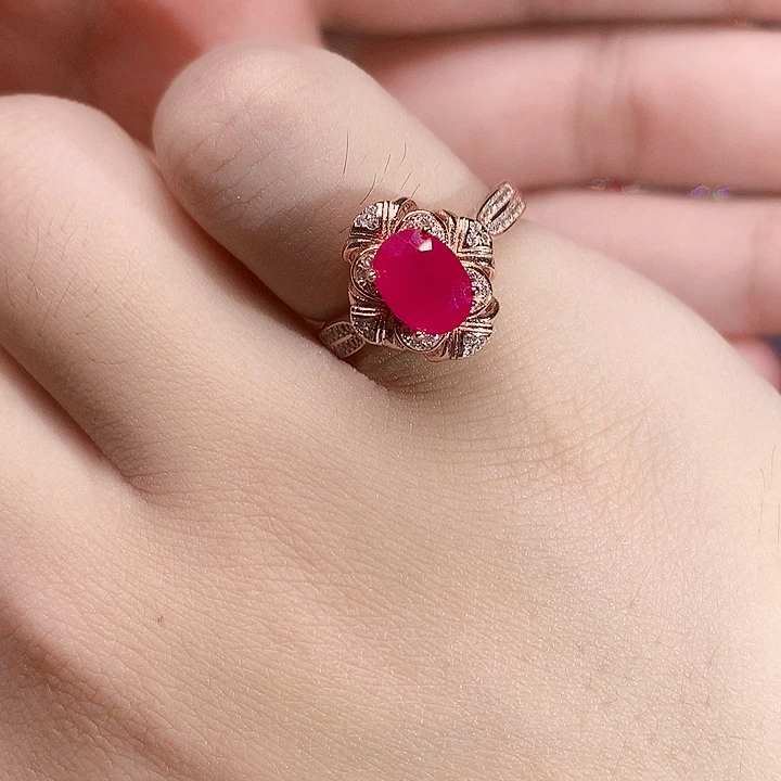 红宝石戒指银S925镶嵌