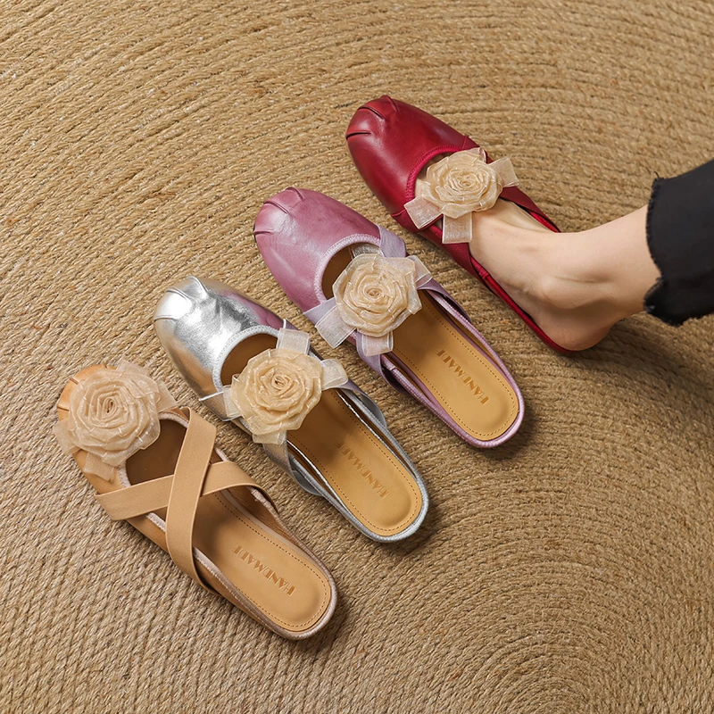 包头半拖鞋女夏时尚外穿2025年新款法式百搭休闲软底平底穆勒鞋子