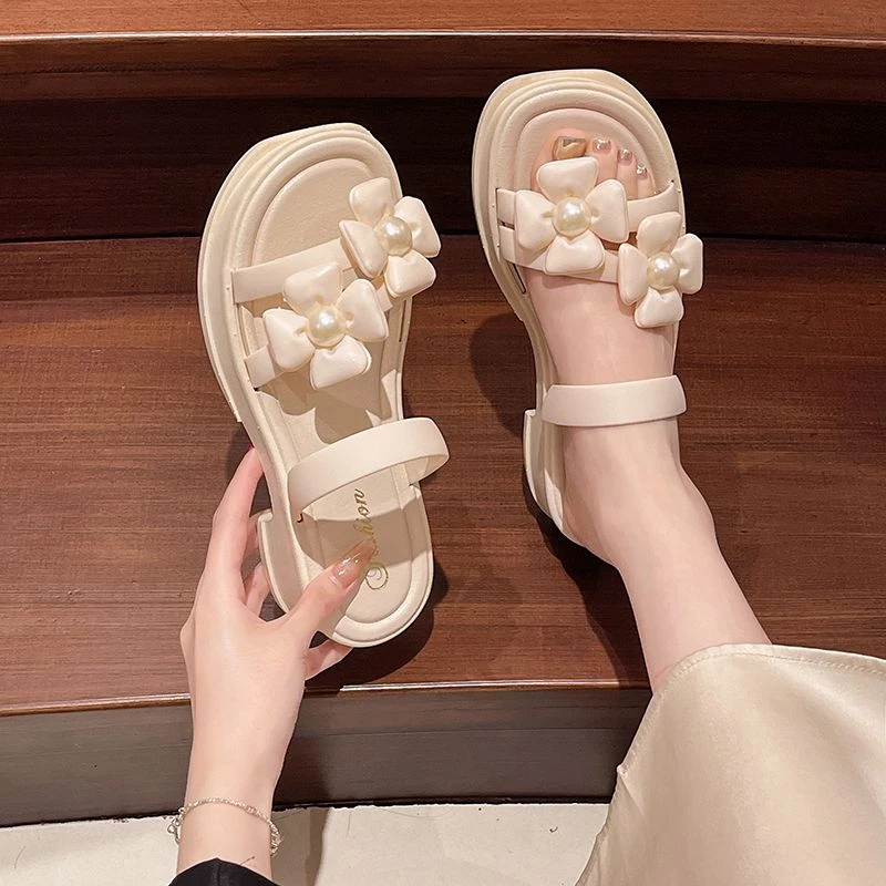 627爆款甜美夏季新款花朵厚底软底拖鞋女生外穿夏海边仙女凉拖鞋