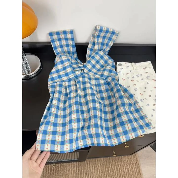 撞色格子扭结吊带背心女夏季新款小众设计感甜辣减龄外穿小衫上衣