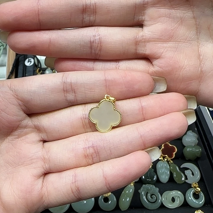 和田玉颈饰银S925镶嵌加小皮绳加链子