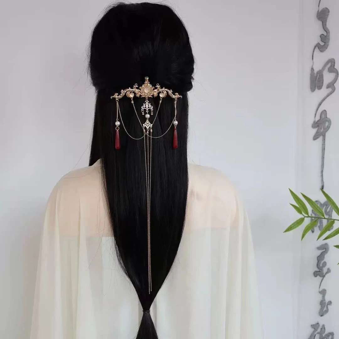 金色长流苏后压。前尘梦古风汉服配饰