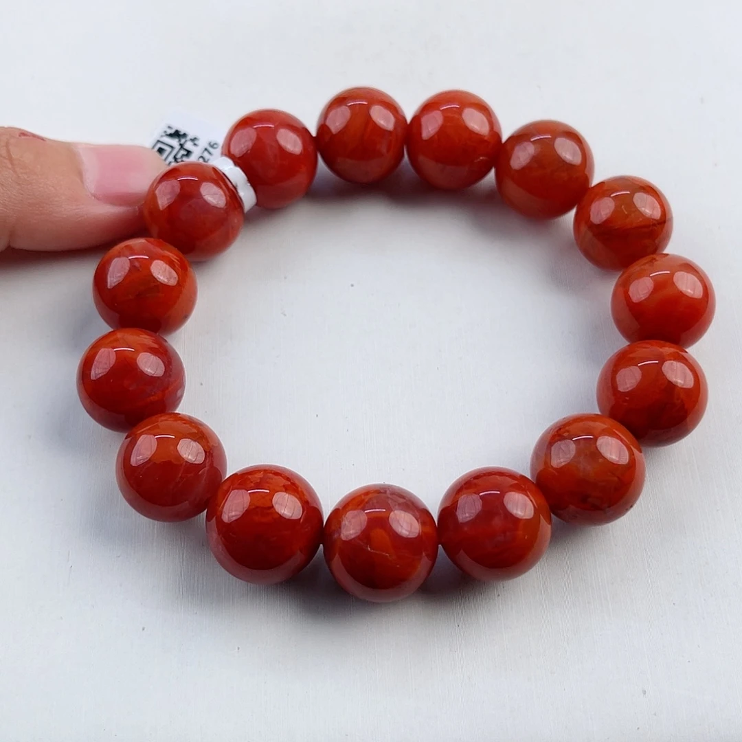 手串未镶嵌南红玛瑙瓦西辣椒红圆珠单圈14mm