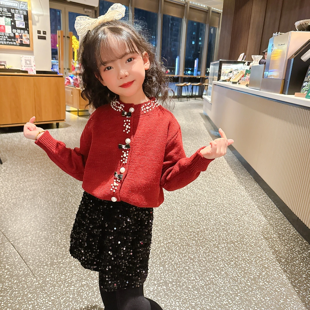 女童珍珠年款开衫 女宝宝过年开衫