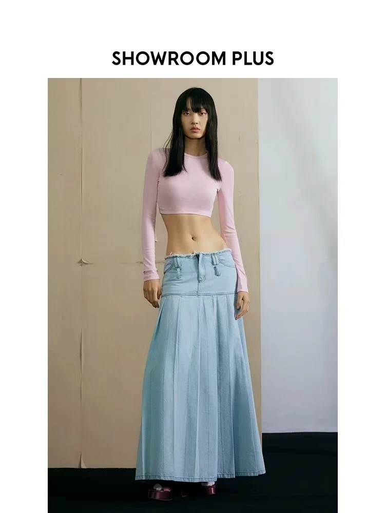 A13-3蓝色“双腰带”牛仔半身裙（6933）