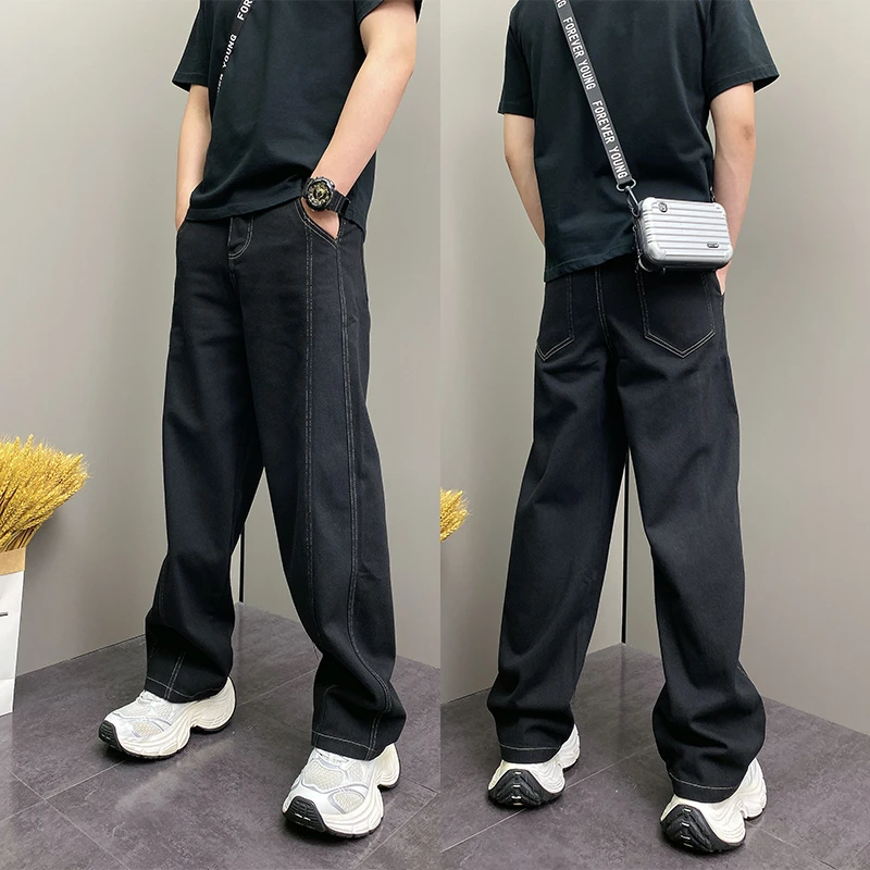 复古水洗牛仔裤男秋冬2025美式休闲长裤阔腿香蕉裤宽松直筒弯刀裤