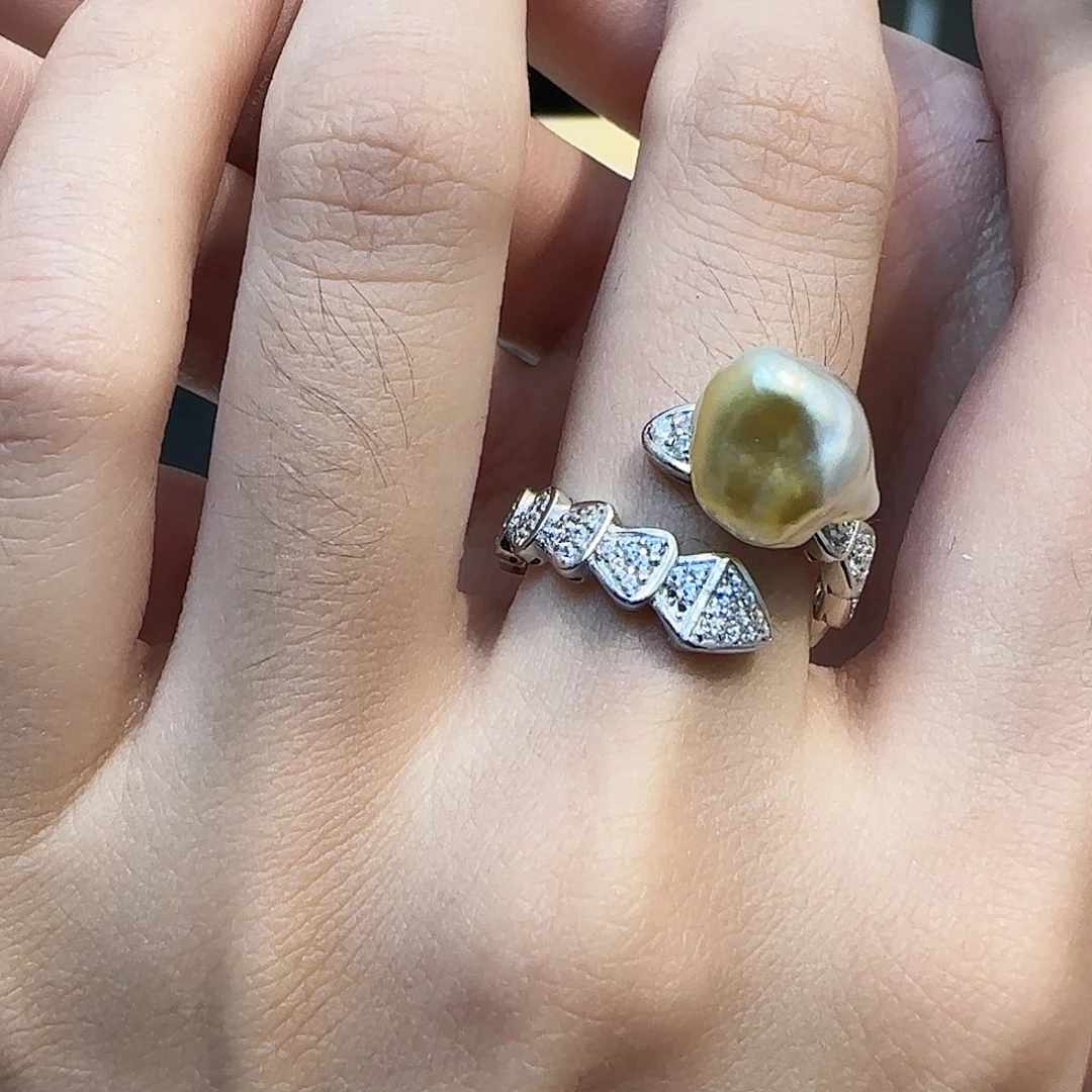 戒指银S925镶嵌海水珍珠