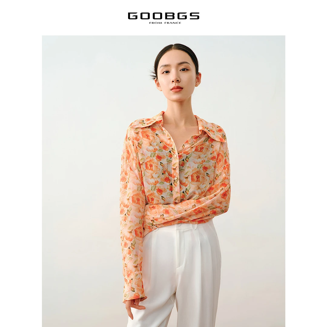 【谷邦L+】满印碎花长袖衬衫女2024夏季G3211908-9