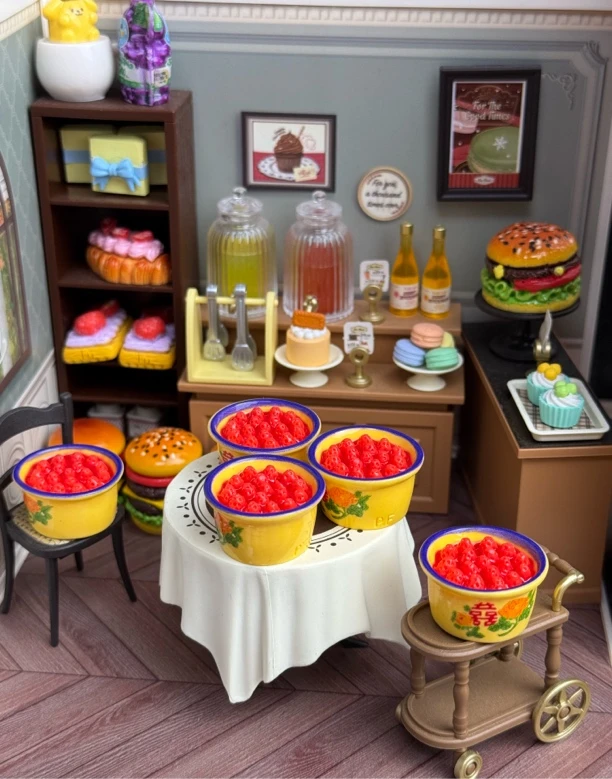 【泡芙定制-搪瓷盆草莓蛋糕】diy树脂食玩