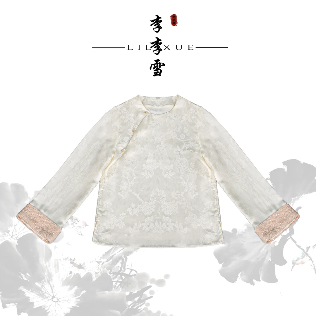 衬衫上衣斜襟新款中式袖提花立领圆领复古小衫打底长袖中国风内搭