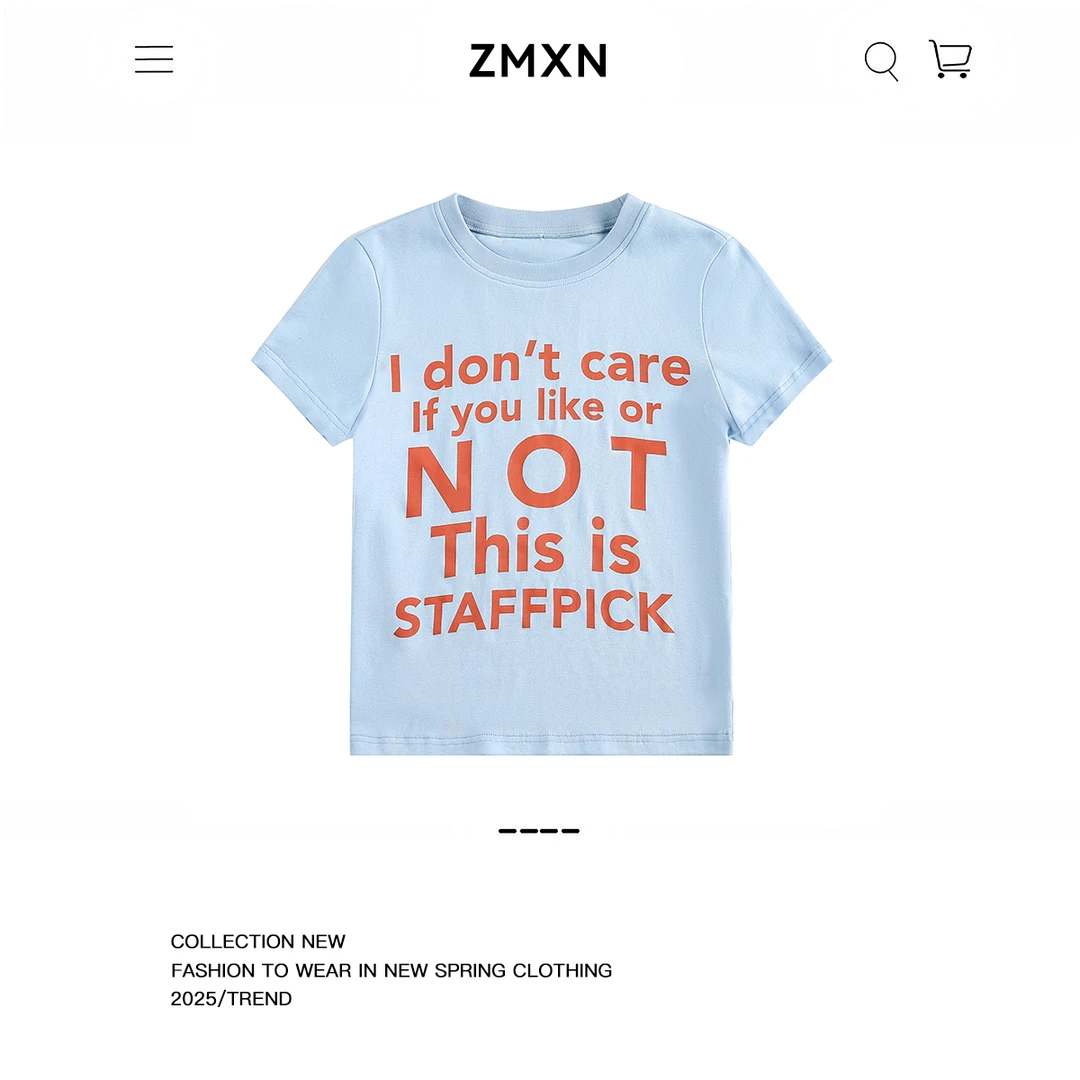 ZMXN纯欲风甜辣字母印花正肩短袖T恤女夏季修身显瘦短款上衣