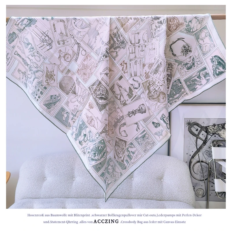 「福宝集邮者」90cm18姆米斜纹台版丝巾时尚百搭桑蚕丝真丝方巾