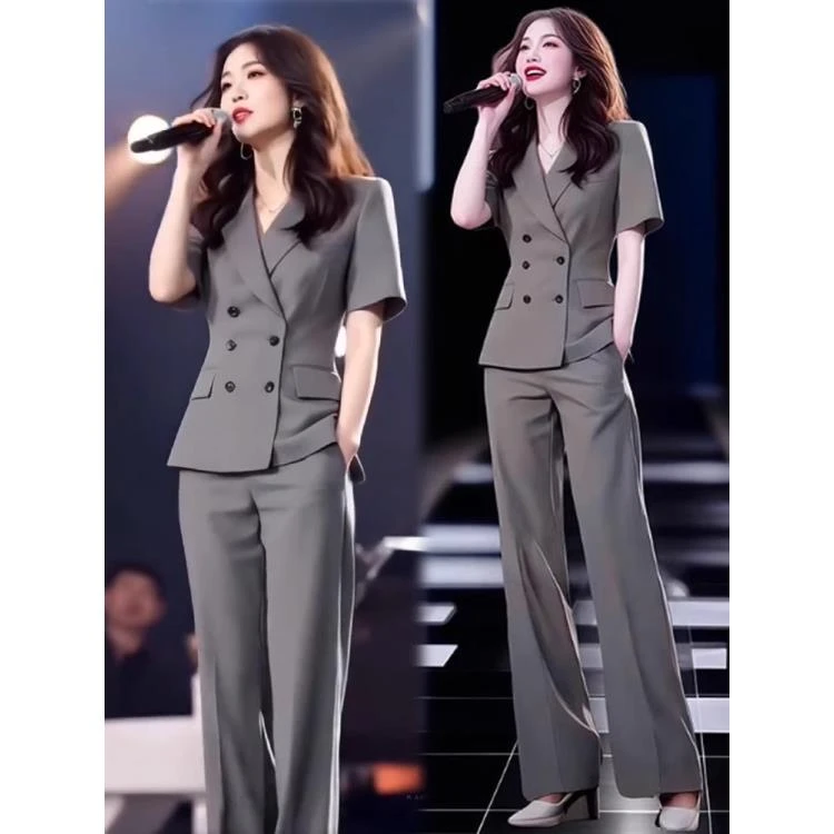时尚西装套装女2025夏季新款时髦洋气西装上衣阔腿裤职业两件套潮