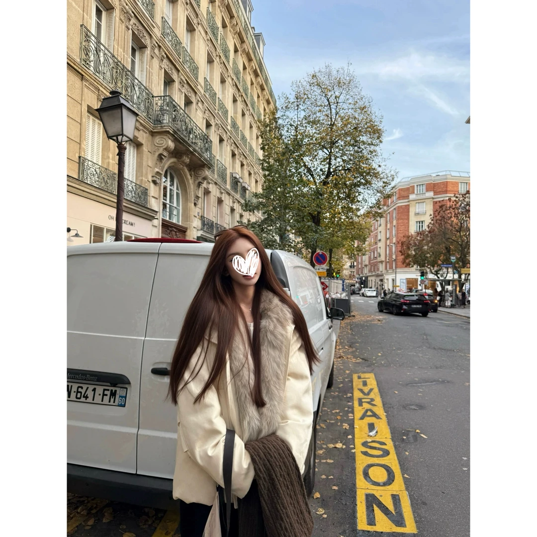 90白鸭绒 冬季双色定染可脱卸环保毛领拉链派克服加厚宽松外套女