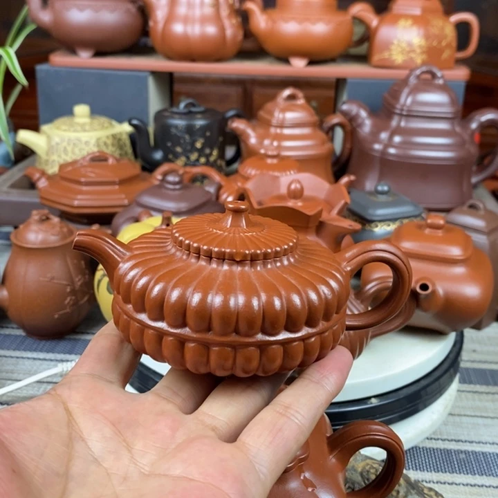 紫砂茶壶筋纹周盘130cc原矿赵庄朱泥特价
