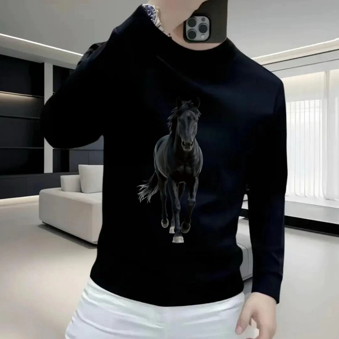 黑马卫衣丨新款男士圆领加绒卫衣秋冬季潮流休闲百搭长袖上衣男
