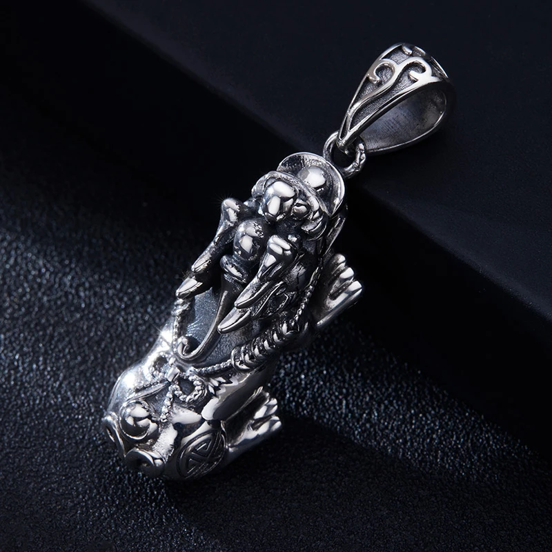 吊坠足银 素款男士民族风实心饰品复古貔貅挂坠霸气项坠个性纯银
