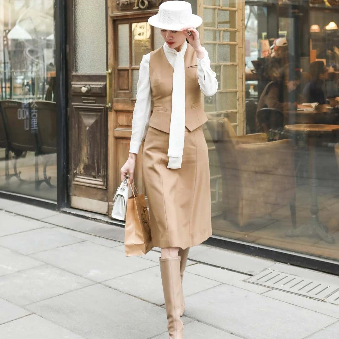 A字六片半裙咖/绿时尚气质百搭优雅尚经典款【高端服装定制专家】