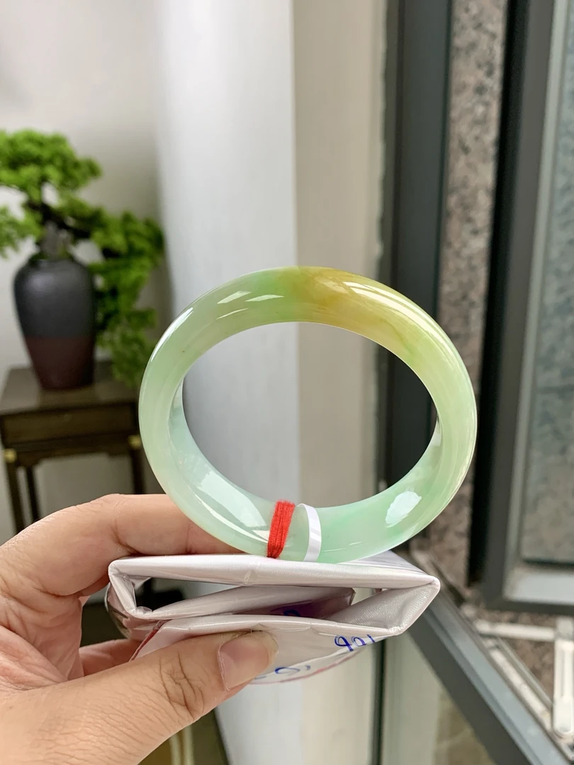 59圈黄加绿天然翡翠手镯宽版平洲天然缅甸A货1224G-ZJX119