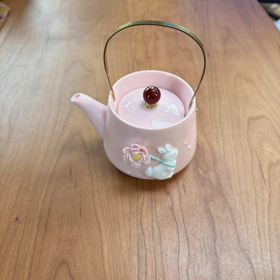 汤大壮【直播专享】粉泥捏花玉兔提梁壶