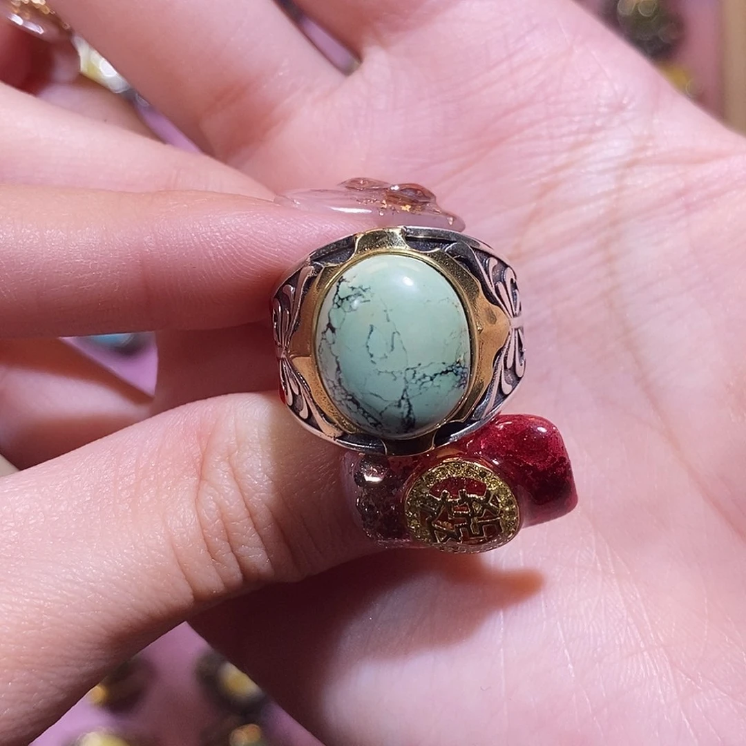绿松石戒指银S925镶嵌E****Y戒指