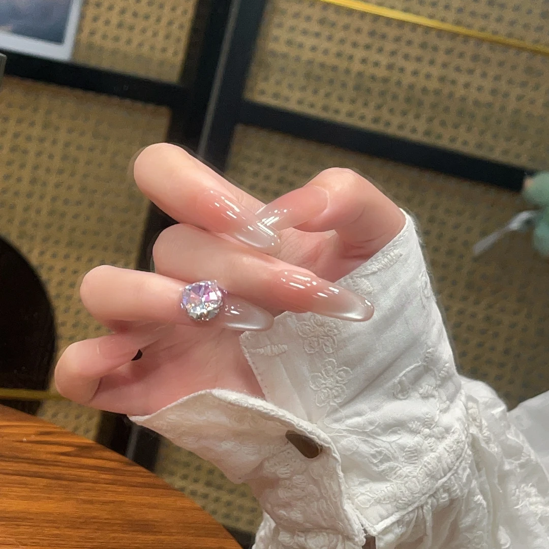 【罗曼蒂克幻想】猫眼渐变大钻法式显白气质仙女风轻奢穿戴甲-W019