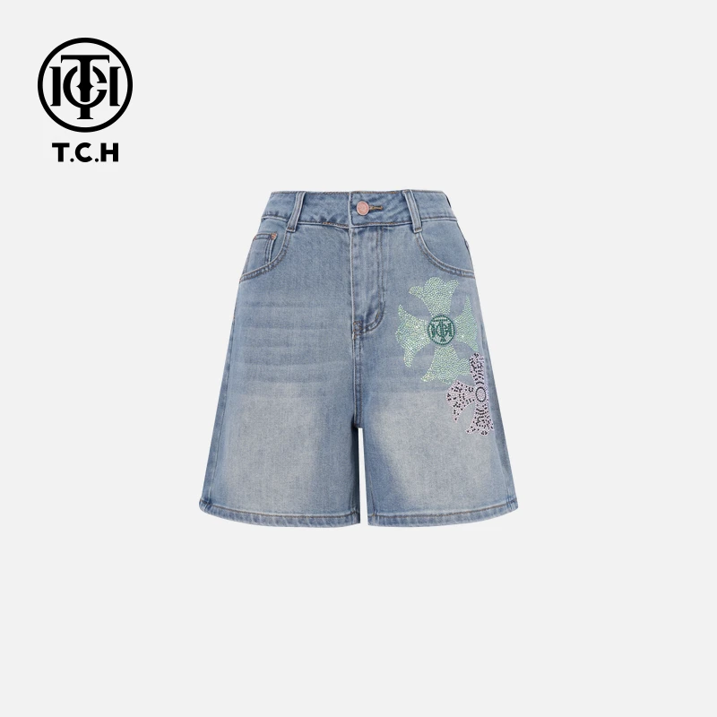 TCH私服烫钻工艺时尚休闲百搭舒适短裤女T75B21E5061轻奢tch