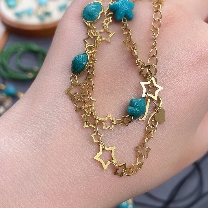 绿松石18K金镶嵌套链