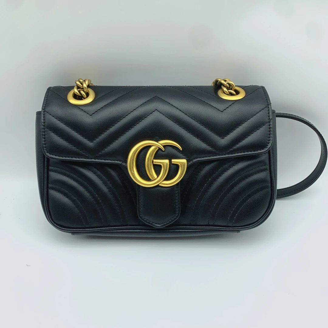 99新 GUCCI/古驰 marmont马蒙22黑金黑标035单肩