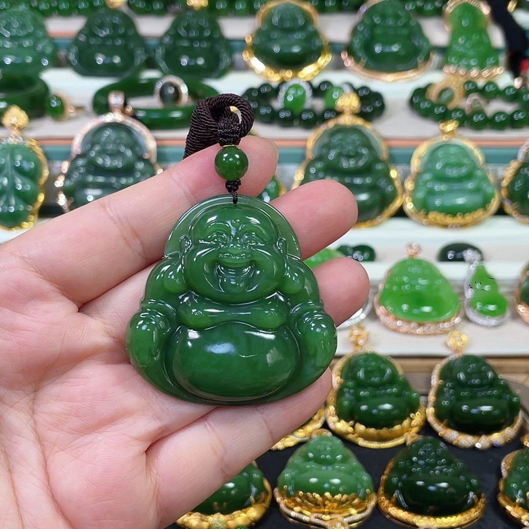 和田玉（碧玉）未镶嵌颈饰阳绿佛公48.6mm