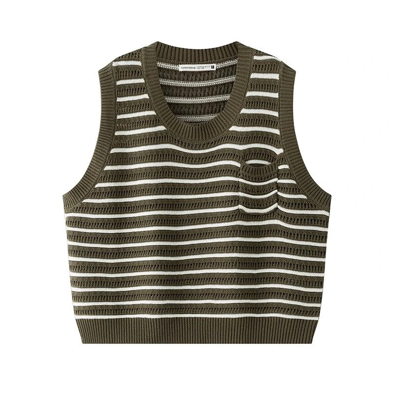 中和休闲条纹针织马甲女2025春季新款毛衣背心针织衫时尚百搭坎肩