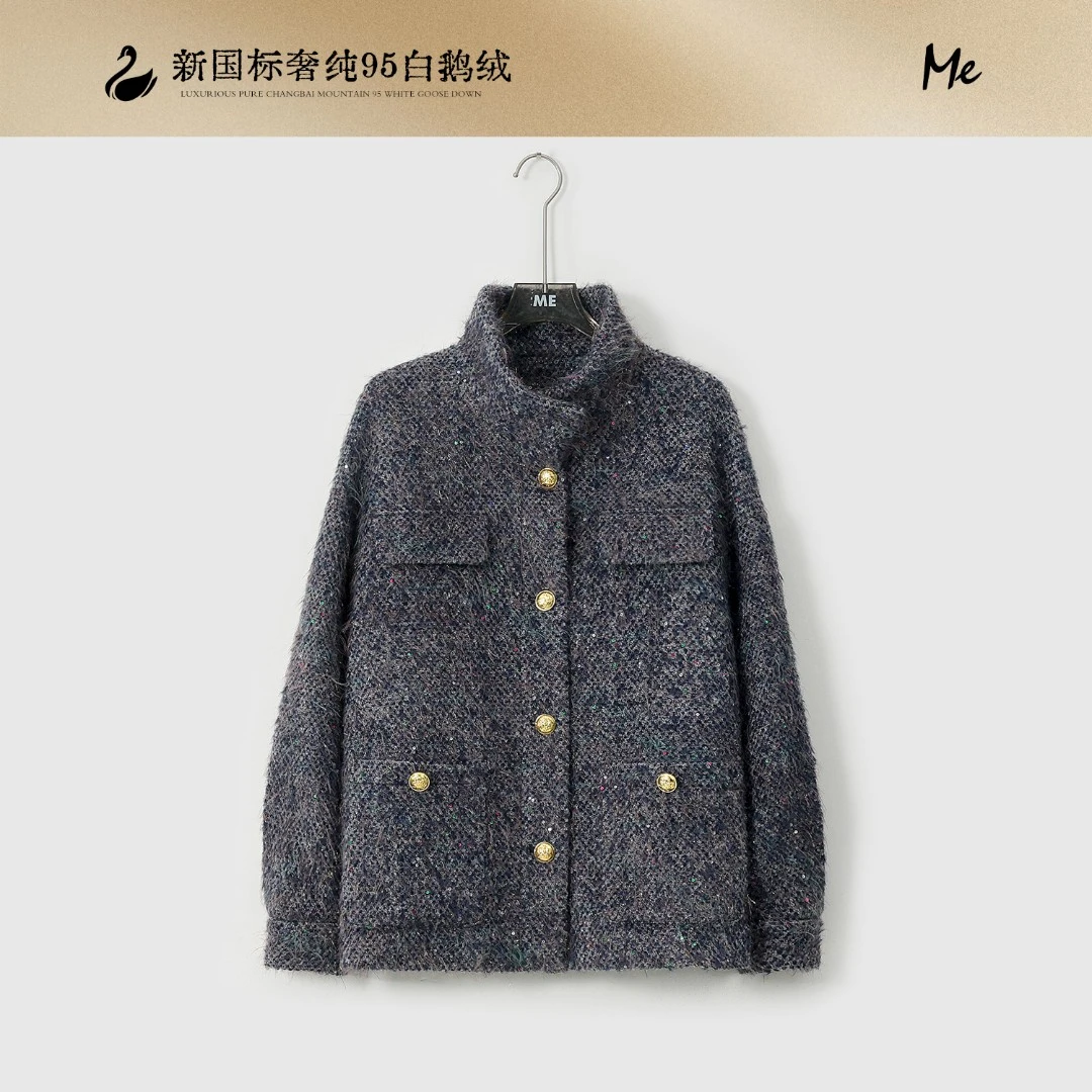 ME【羽绒小香系列晚霞流星95鹅绒服】白鹅绒粗花呢羽绒服MESA4071