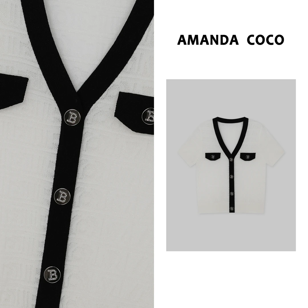 嘉嘉# 经典时髦～2025夏季高定提花肌理感撞色冰感短袖针织衫