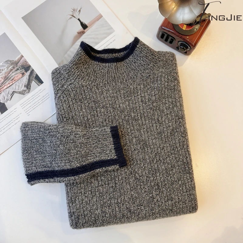 【奢雅典范】秋冬加厚时尚气质百搭纯色格雷系灰针织毛衣套头B2197