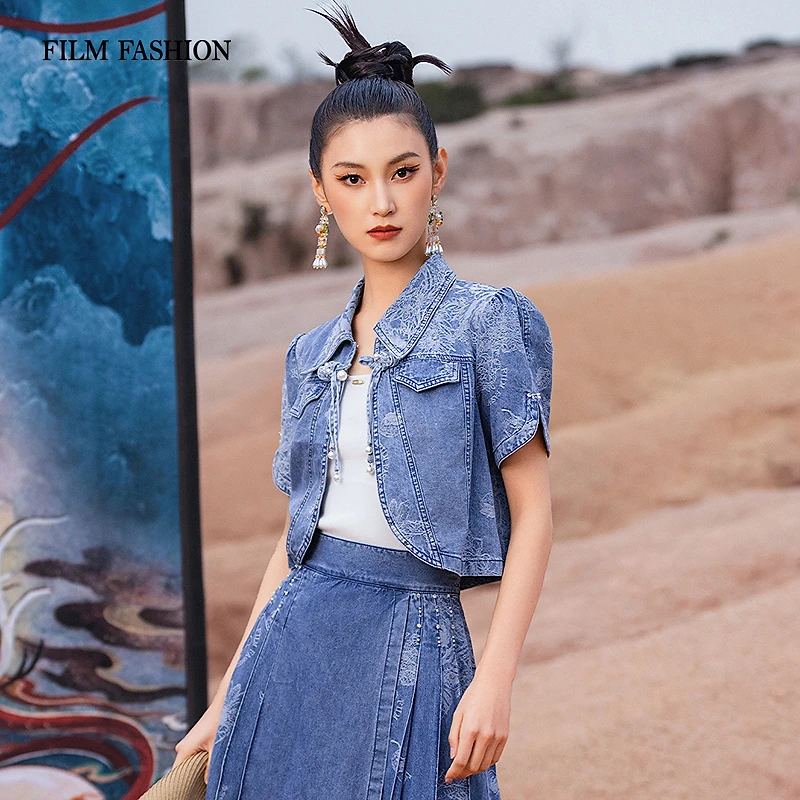 一电影一时装夏季新款纯棉浅牛仔蓝衬衫上衣小外套女装FFFS132407