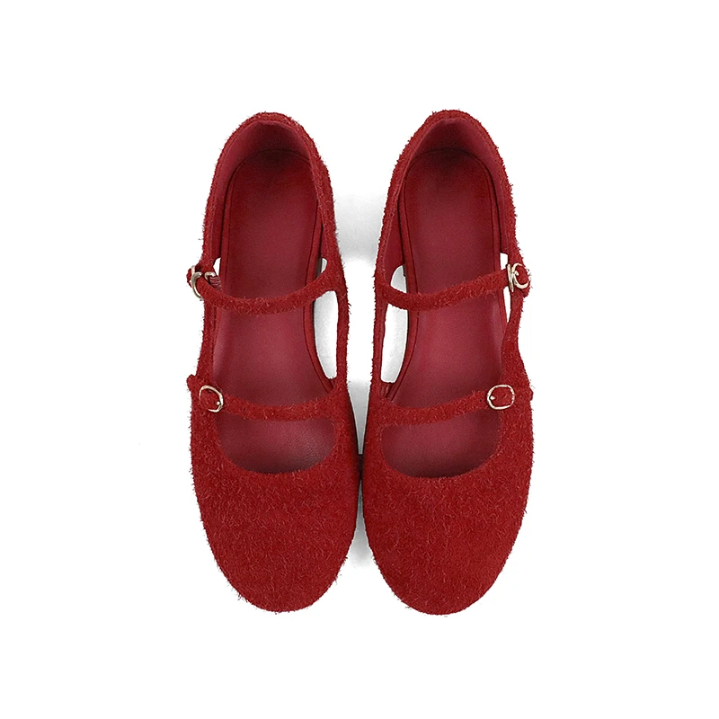 复古镂空一字扣玛丽珍浅口平底单鞋