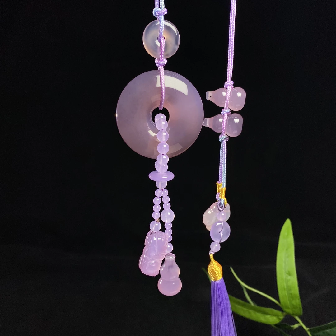 紫色平安扣紫色车挂大葫芦高级短款天然玉石玛瑙汽车挂件