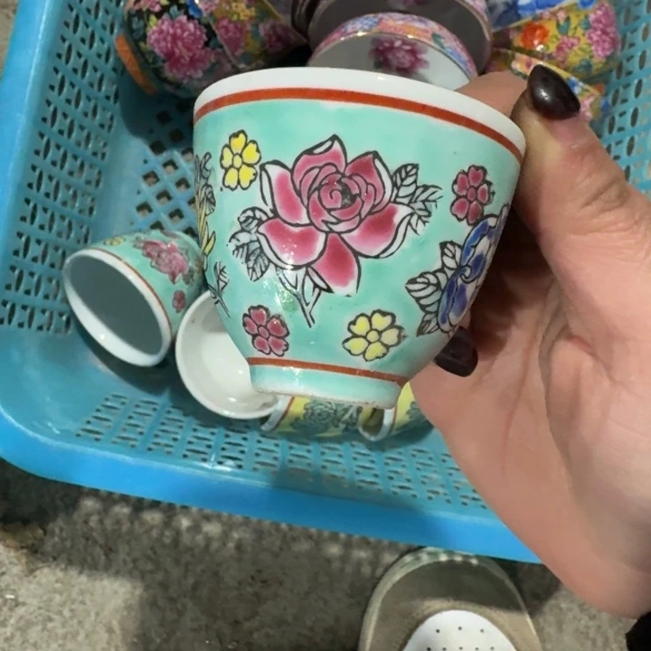 摆件松石绿百花不落地三缸杯