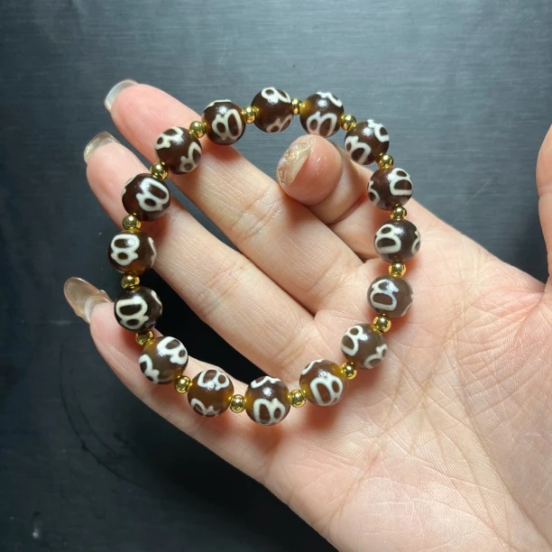 梵藏天珠玛瑙老油沁财财古珠手串男女情侣款饰品