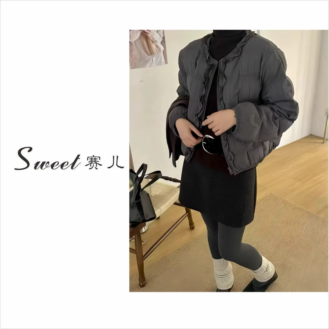 【赛儿专属】｛4916｝韩系简约木耳边拼接羽绒服