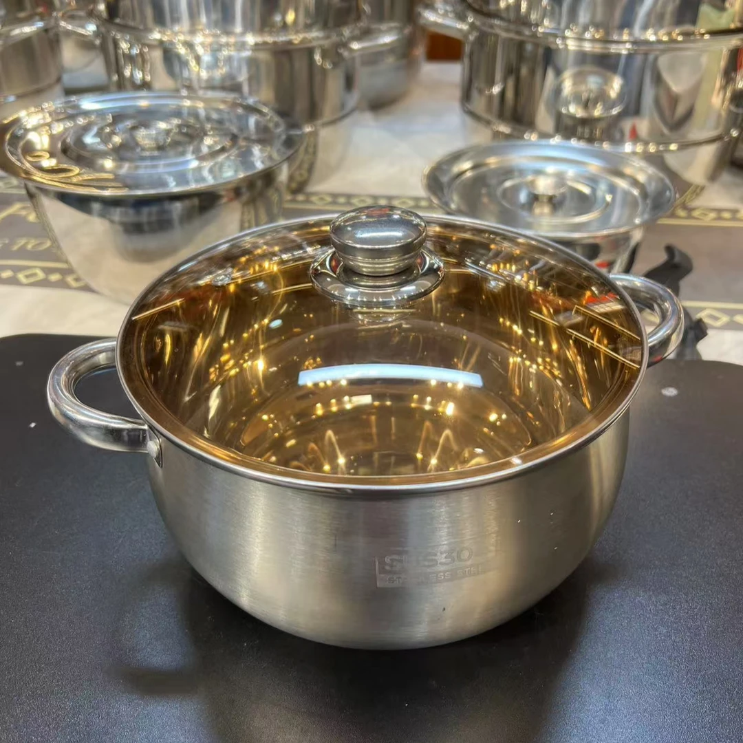 BH/24cm不锈钢苹果汤锅双耳加厚奶锅泡面锅厨房通用