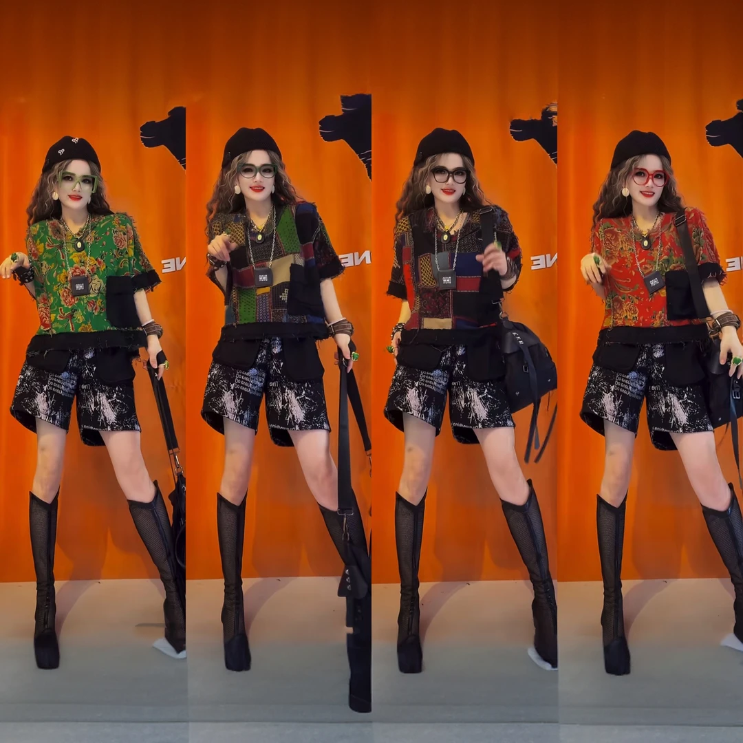 2025夏季新款复古民族风东北大花毛边大版上衣女微胖宽松套头衫