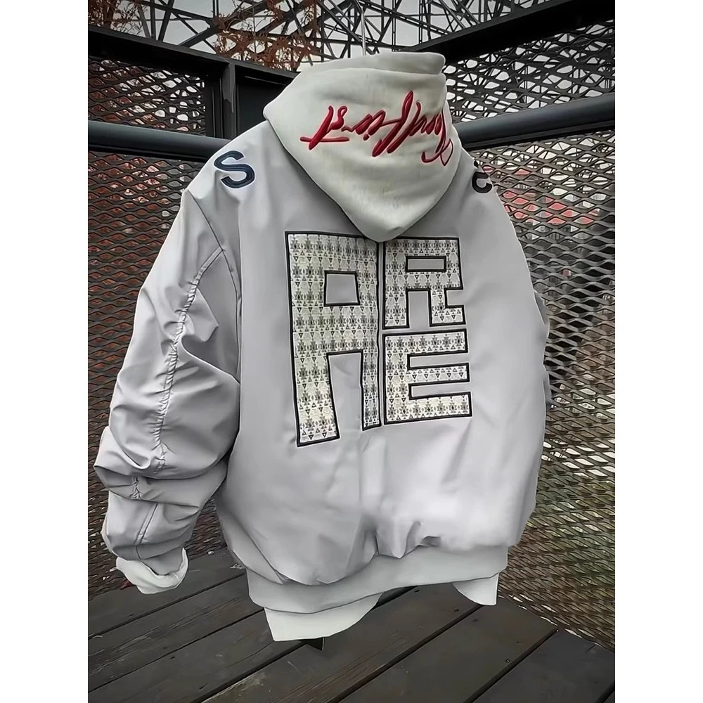 大码300斤美式飞行员夹克男士春秋工装vintage刺绣外套短款棒球服