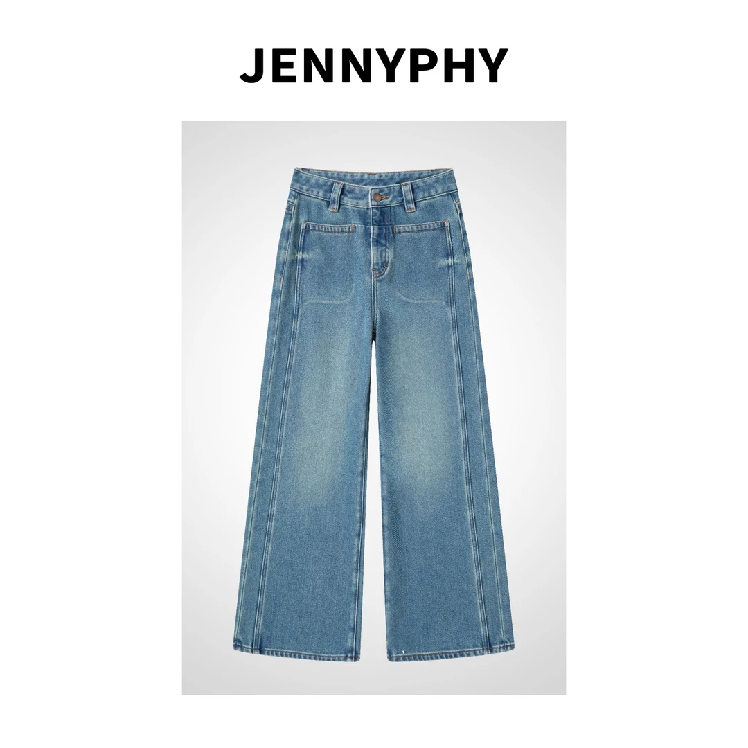 【JENNYPHY】立体剪裁竖插口袋显瘦休闲时尚百搭无弹阔腿裤8012单款