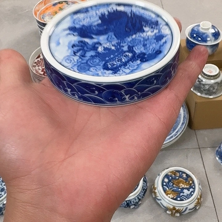 瓷片青花腾龙献宝杯垫景德镇