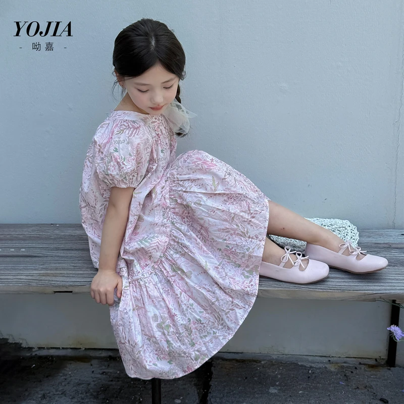 YOJIA女童碎花连衣裙夏装2025新款洋气甜美小女孩公主裙儿童裙子